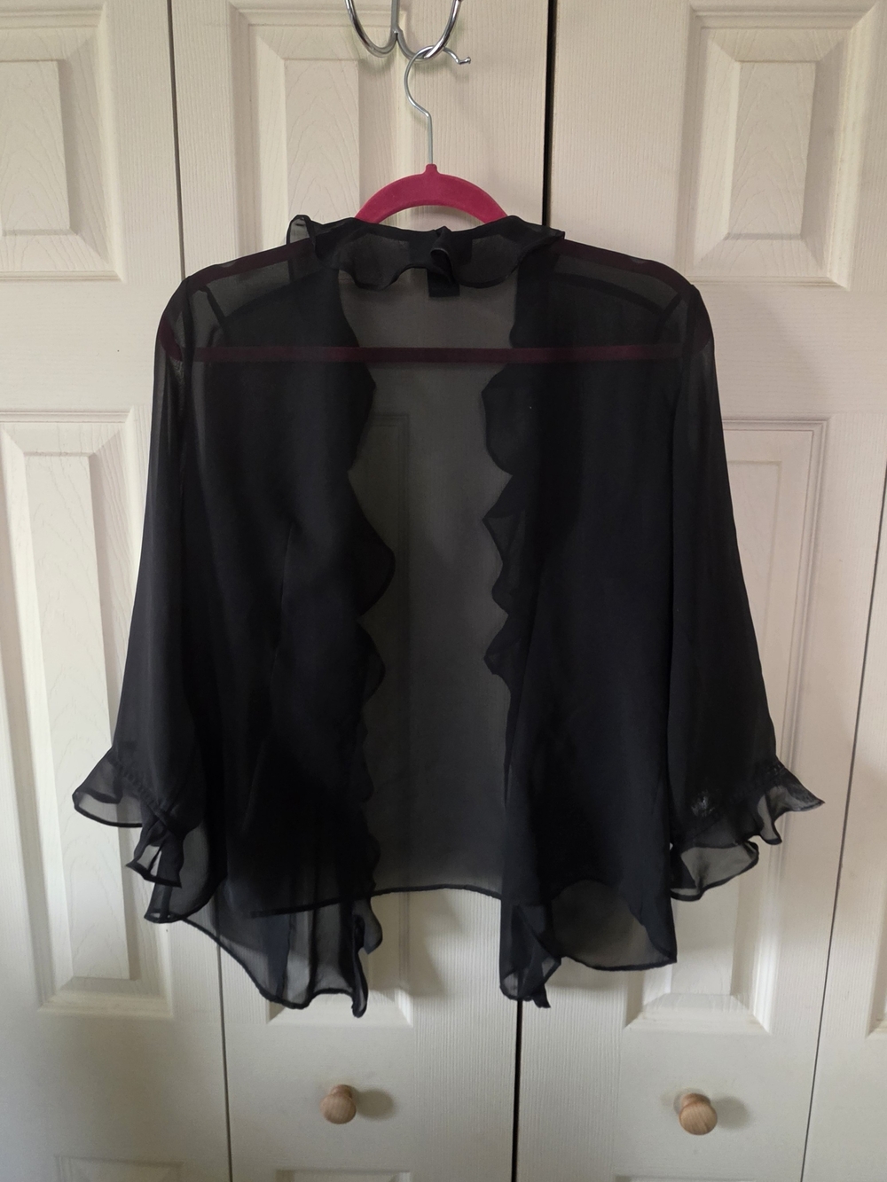 Black Sheer Ruffle-Trim Open Front Shrug